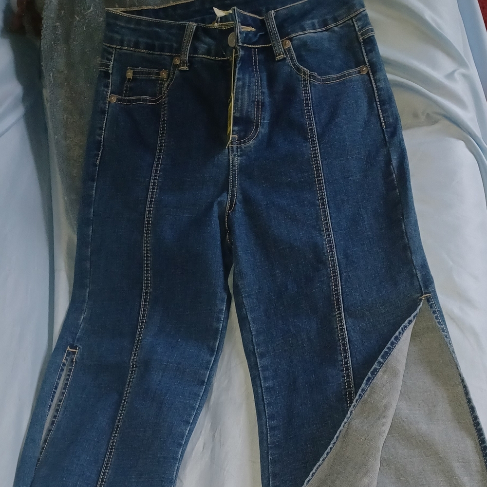 New Wide Leg High Slit Jeans XS W25